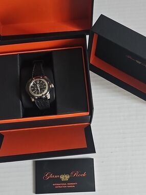 New GLAM ROCK Palm Beach GRD40059 Swiss Watch Black Leather Box & Papers NWT